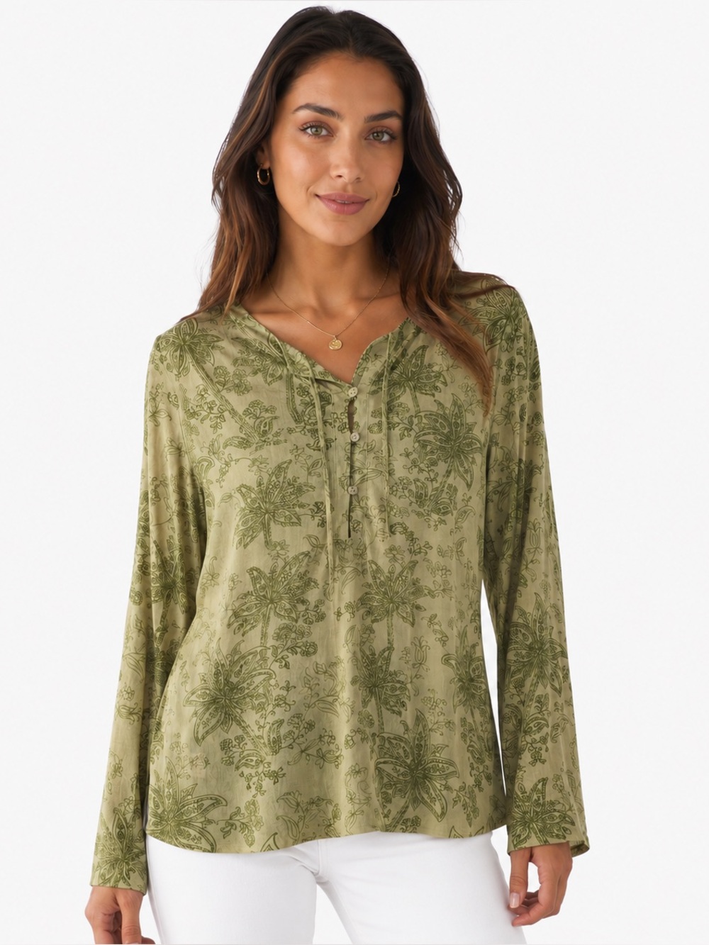 Tommy Bahama Vintage 100% Silk Beaded Tunic Blouse Sz L Green Tropical Resort